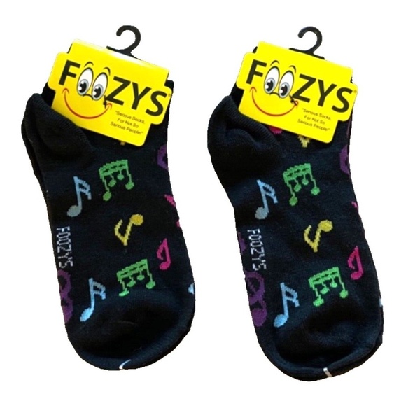 Foozys Women's Ankle Socks: 2 Pair Set; Musical Notes; Black; Women's Size 9-11 - Picture 1 of 2